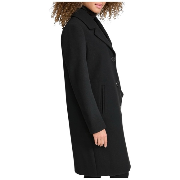 Kenneth Cole Black Notch Collar Single Breasted Womens Size L Fly Front Coat New - Picture 4 of 16